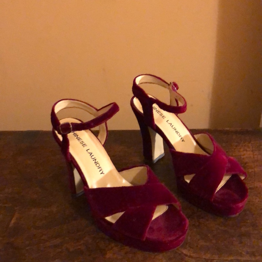 Chinese Laundry Ruby red velvet heels.